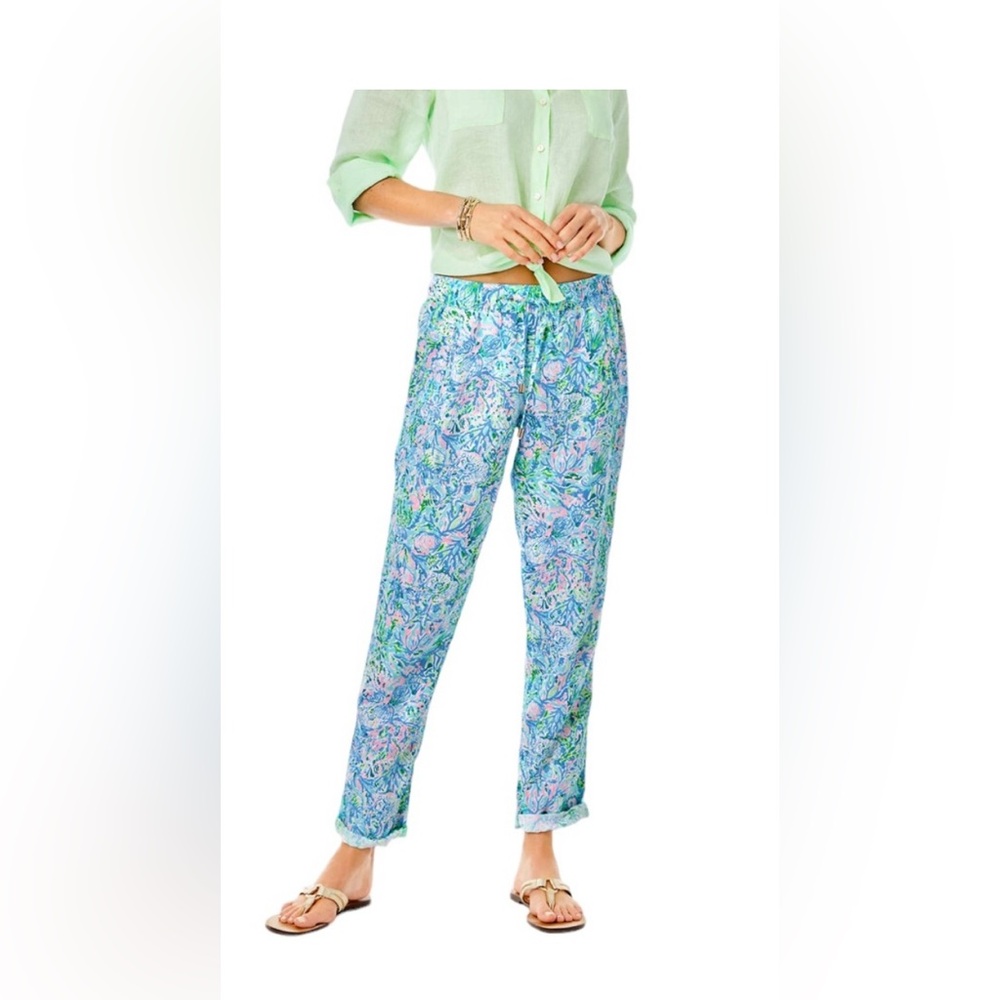 Lilly Pulitzer Taran Linen Pant Blue Soleil Small